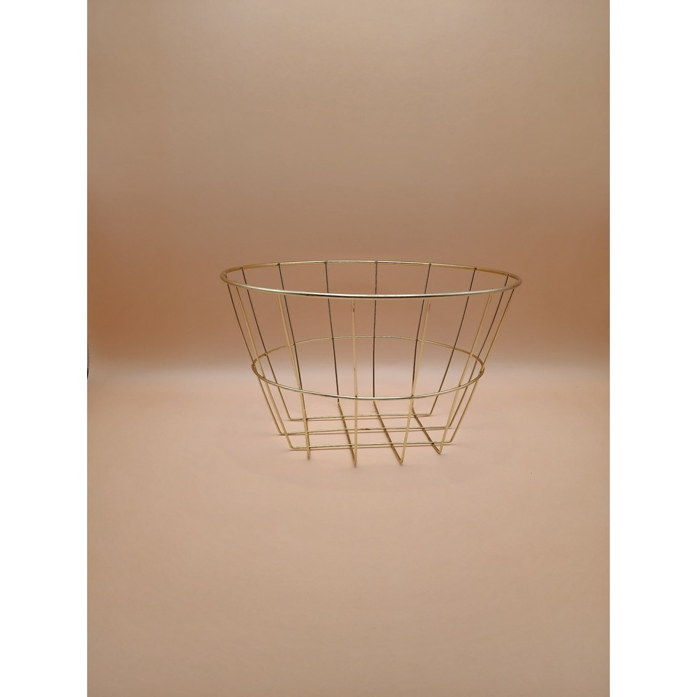 Gold Wire Basket Round Decorative Metal Fruit Bowl Minimalist Storage 8 Inch - Picture 1 of 4